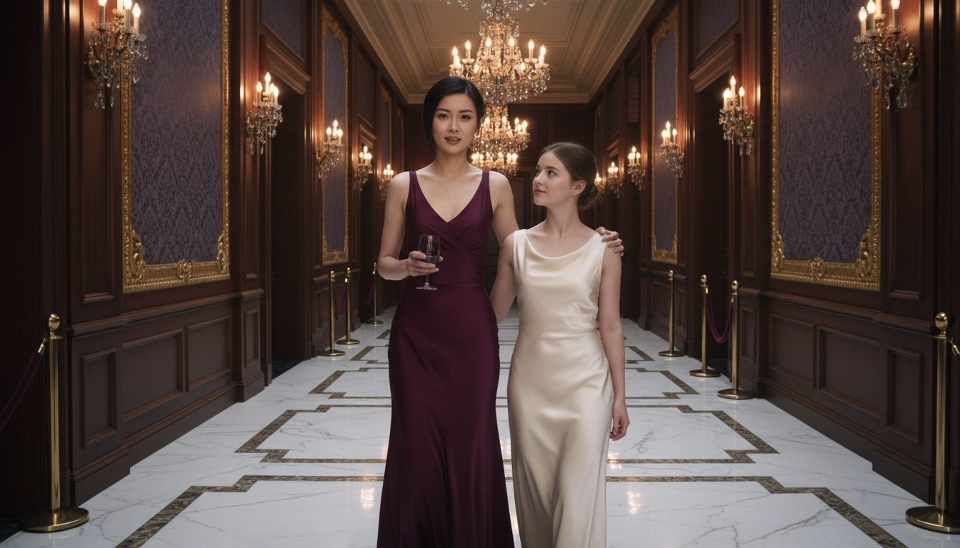 Diana — corridor, guiding a young woman